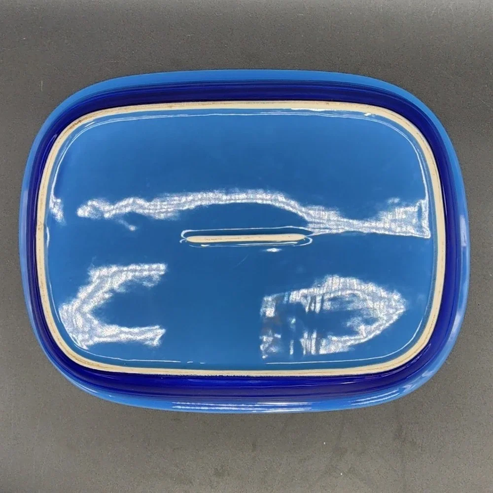 Unbranded Blue  Rectangular Casserole Dish Lidded Stoneware Non-stick Coating